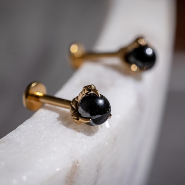 Orecchini a bottone in opale nero 16G, orecchini a bottone con fondo piatto, orecchini a bottone con chiusura a vite in titanio, gioielli per cartilagine, orecchini a bottone per elica e trago, accessori minimalisti 3123