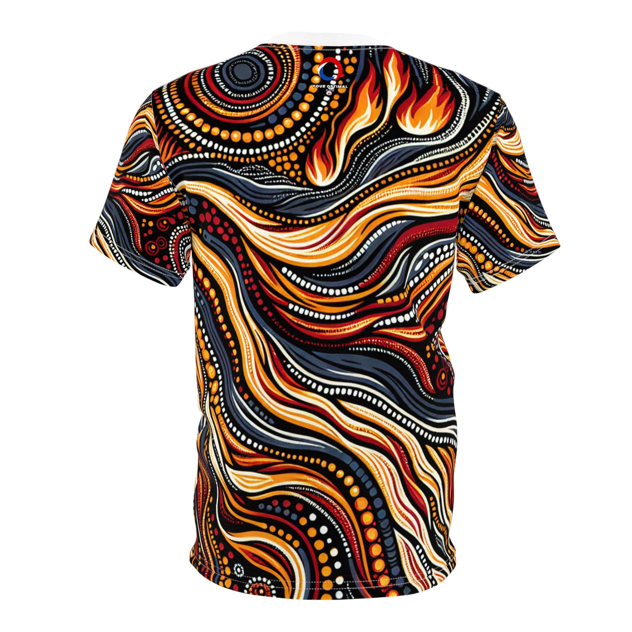 BODY LINE ABORIGINE ART KNIT TOP　ameri Aboriginal Inspired Fiery Lava Flow Artistic T-shirt
