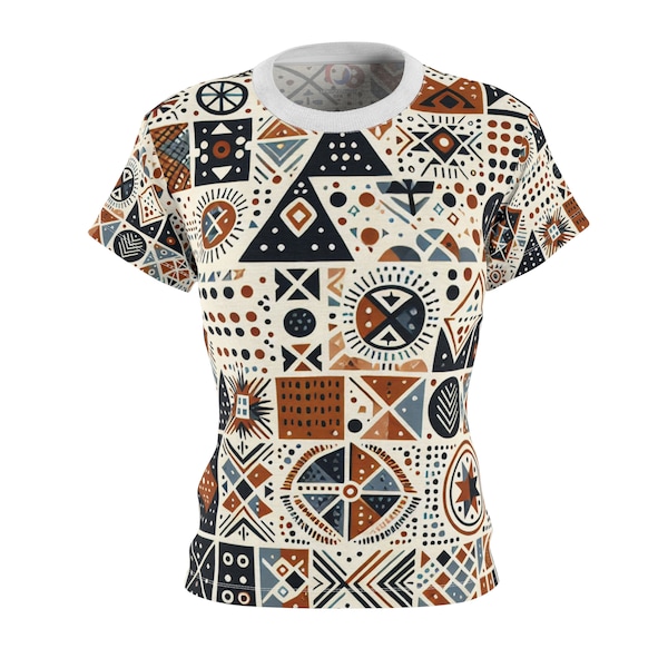 Berber Art & Storytelling-Inspired Women's T-Shirt - Earthy Tone Geometric Tattoos Design - African Tribal Pattern-Inspired