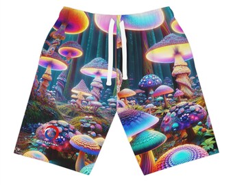 Psychedelic Blacklight Forest Shorts | Neon UV Mushrooms & Foliage | Hyper-Realistic 3D Nature Art - Blacklight Reactive Shorts