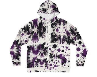 Abstracte expressionistische hoodie: paarse inktvlek grunge streetwear