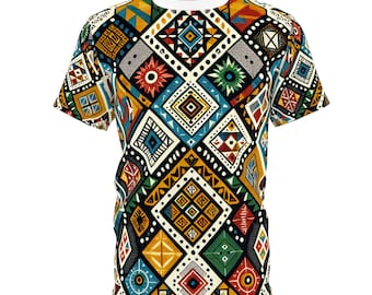 Camiseta Tribal Africana: Estampa Geométrica Vibrante em Diamante