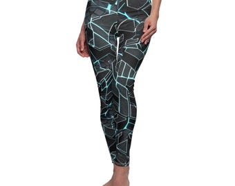 Leggings del Festival Fractured Mosaic: Pantalones de yoga neón reactivos a la luz negra