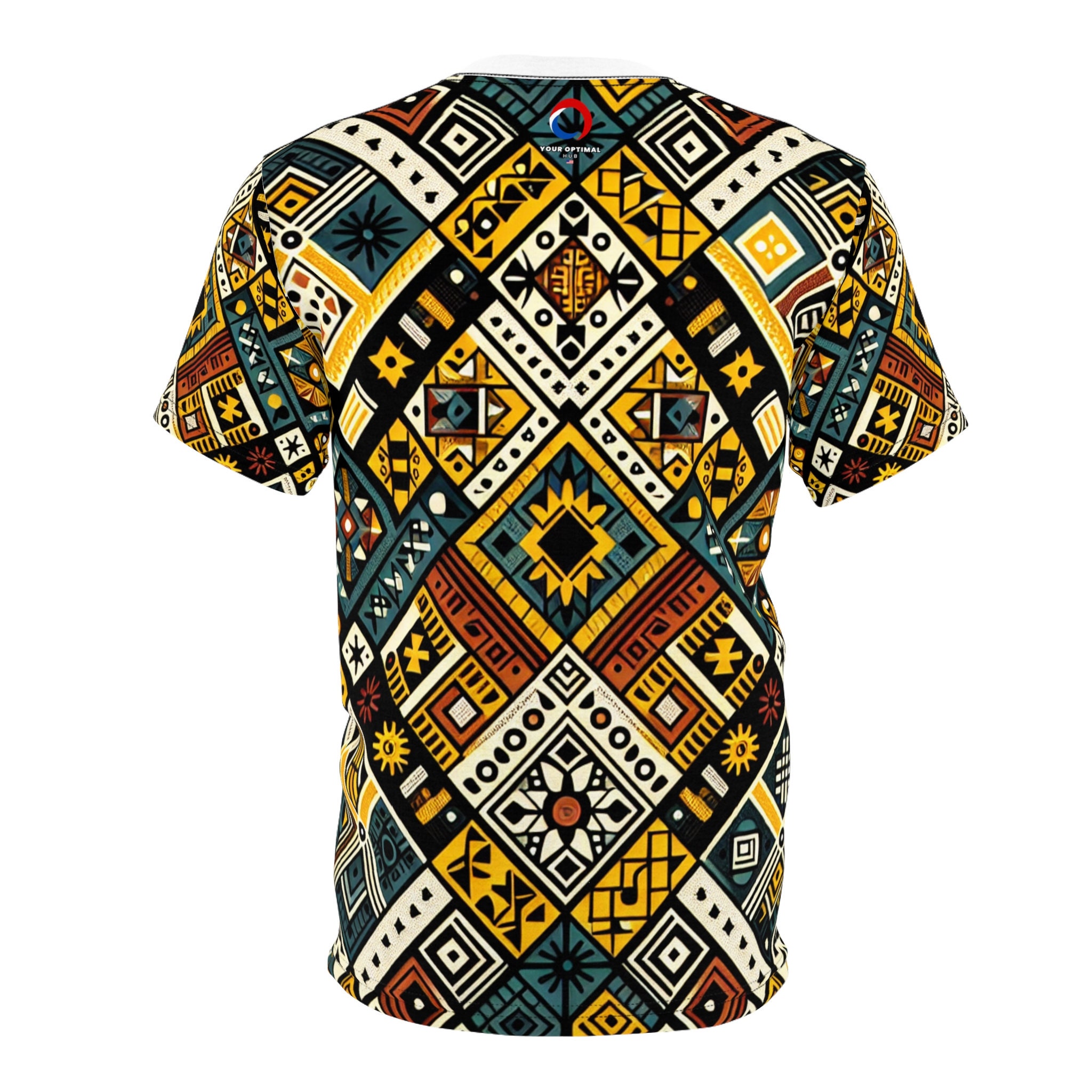 80’s AFRICAN PATTERN RAYON SHIRT African Tribal T-shirt: Geometric Diamond Pattern, Vibrant Colors