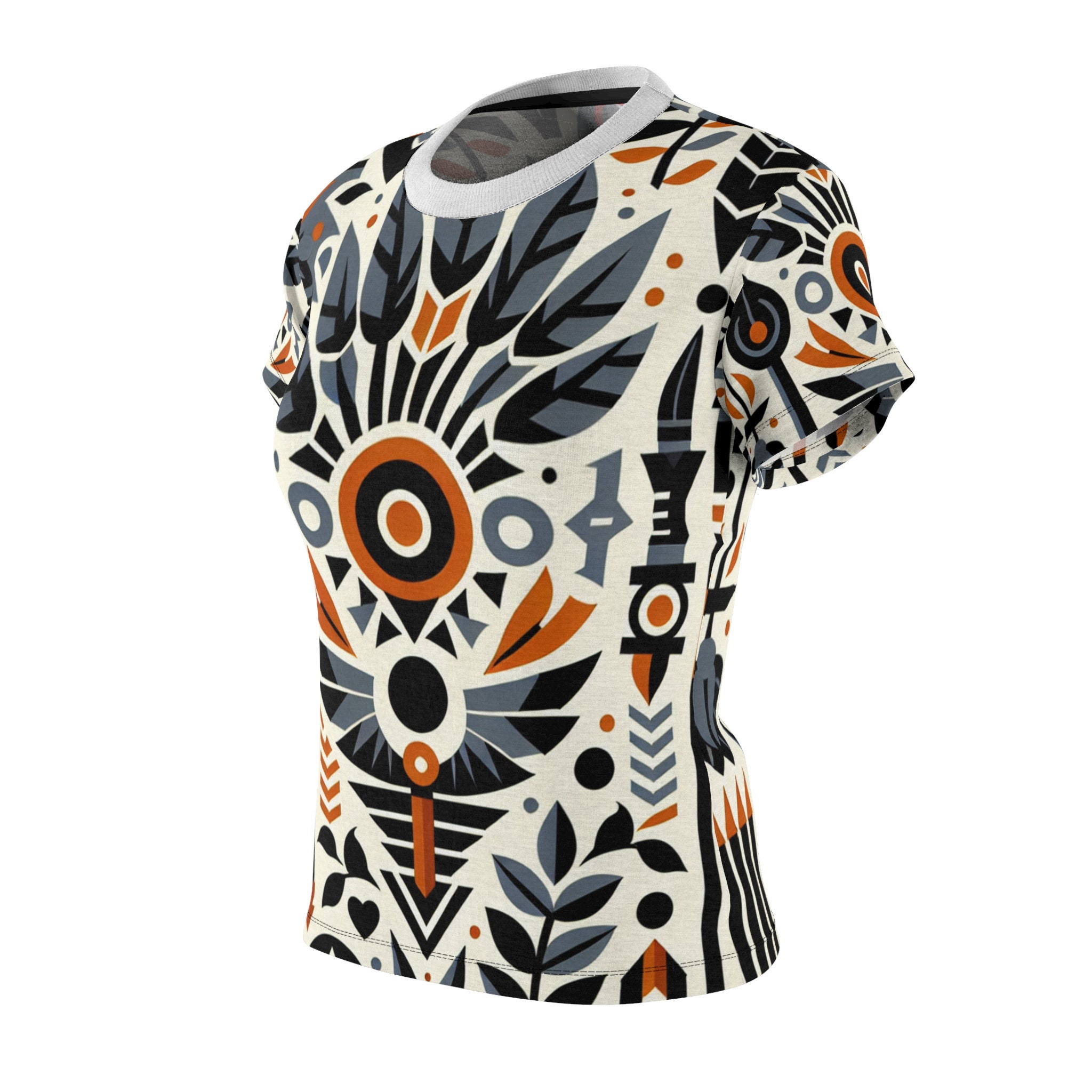 Modern African Graphic Tee, Women's Monochrome & Orange Cultural ...