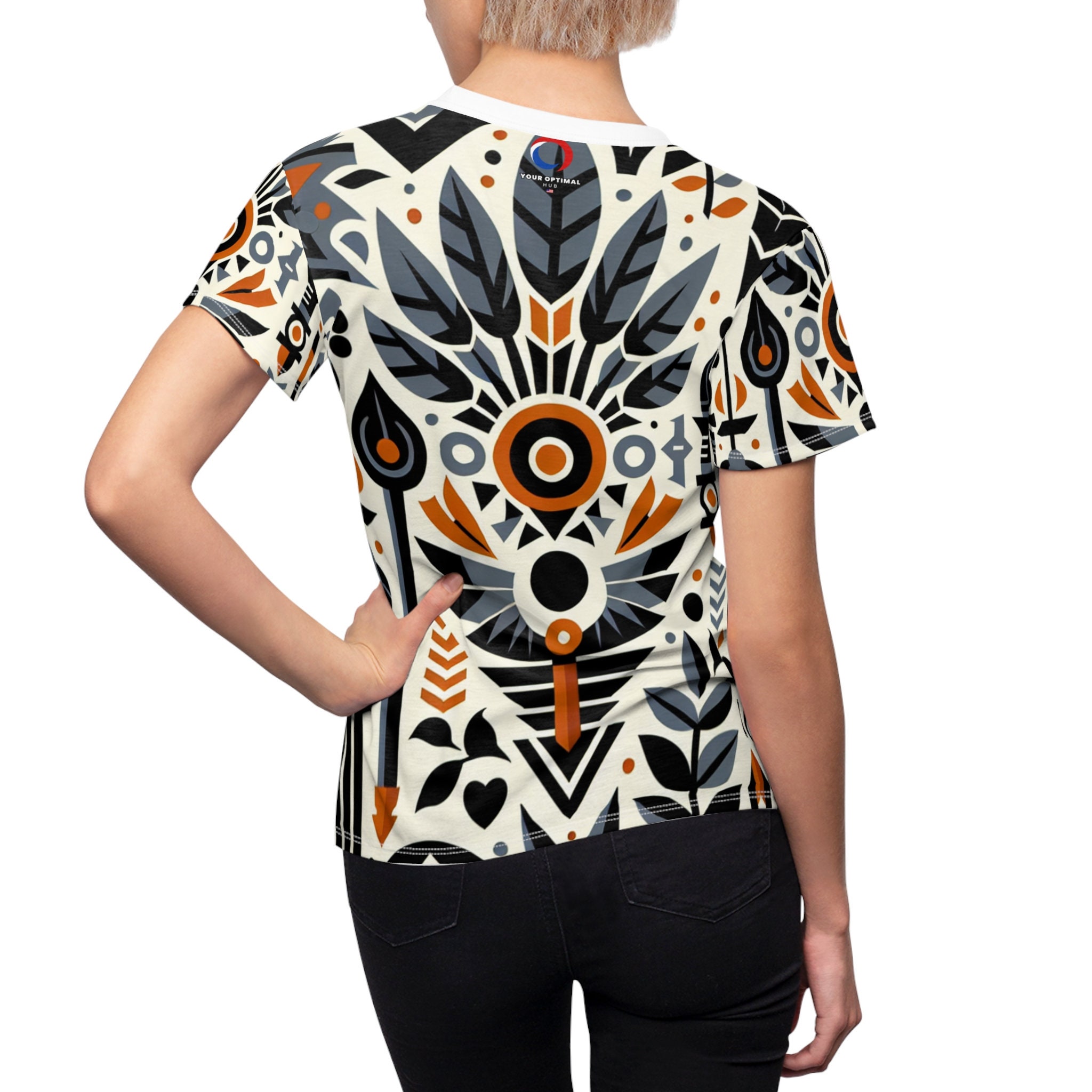 Modern African Graphic Tee, Women's Monochrome & Orange Cultural ...