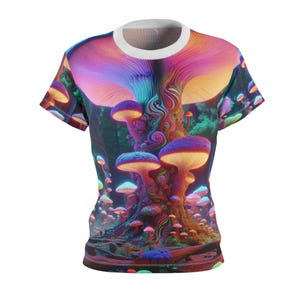 3D Mushroom T-shirt: Women&#39;s Psychedelic Neon Forest Tee