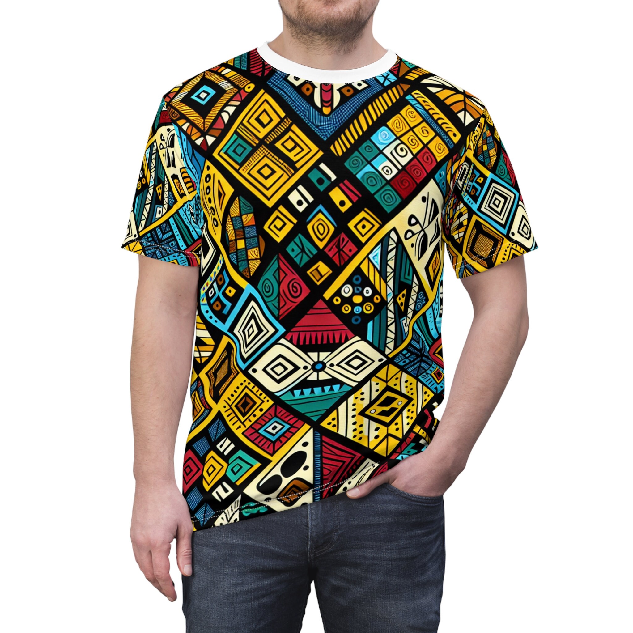 African Tribal T-shirt: Vibrant Geometric Textile Art - Etsy