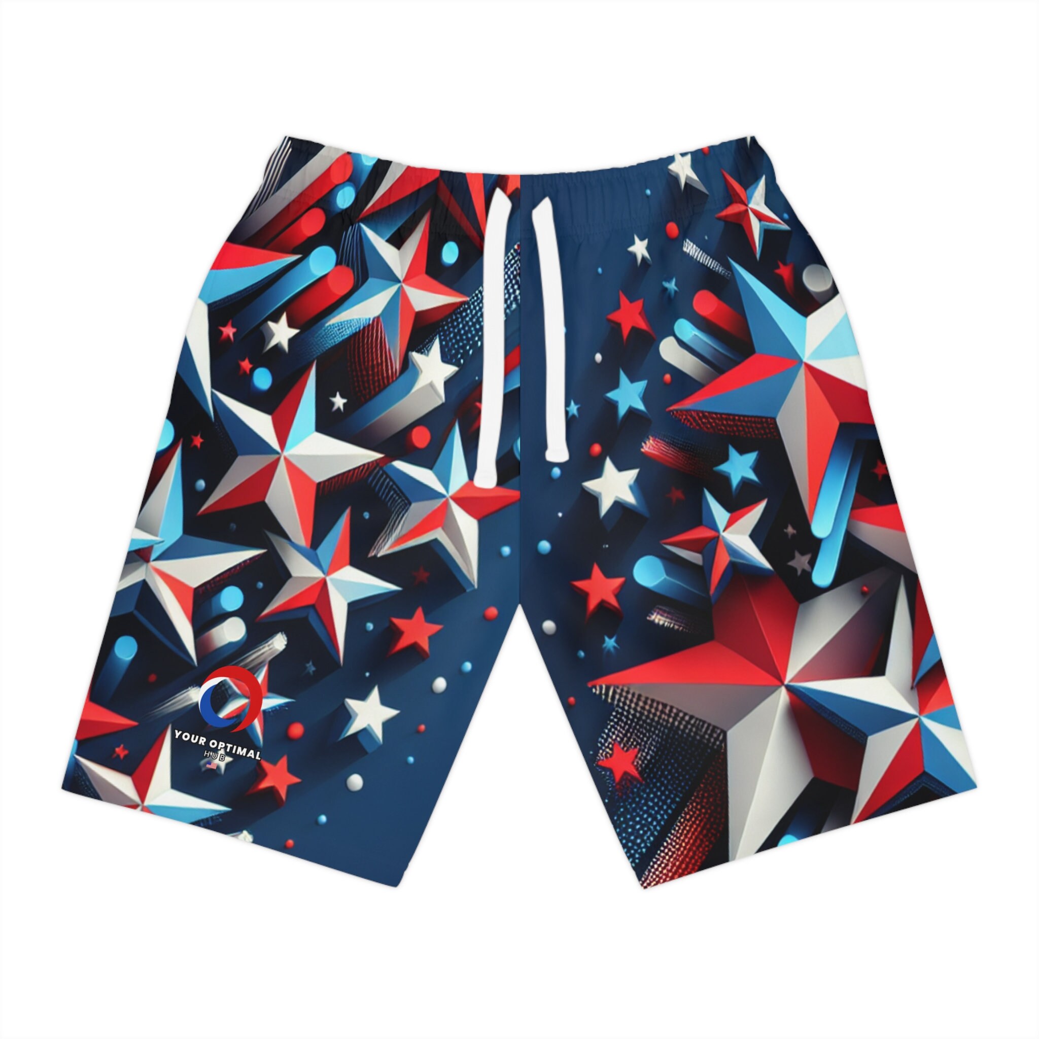 3D Star-Studded Patriotic Shorts: Red, White & Blue Festival Design