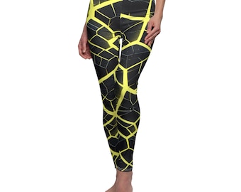 Leggings del Festival Fractured Mosaic: Pantalones de yoga neón reactivos a la luz negra