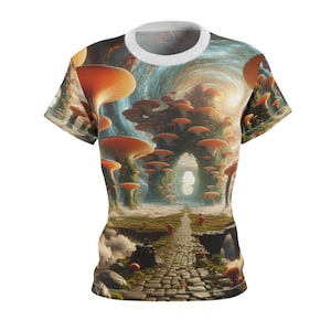 Surreal Alien Landscape Women&#39;s T-shirt: Mystical Fungi, Arcane Architecture