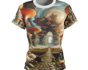 Surreal Alien Landscape Women's T-shirt: Mystical Fungi, Arcane Architecture