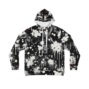 Abstract Expressionism Inspired Black & White Grunge Hoodie - Unique Bold Streetwear with Dynamic Graffiti Elements