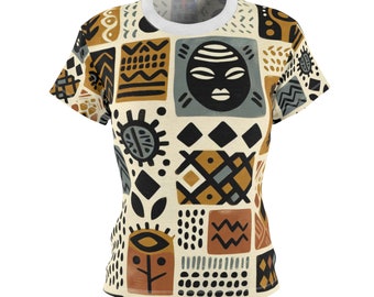 Camiseta inspirada en telas africanas de barro - Camiseta de mujer con estampado tribal hecha a mano