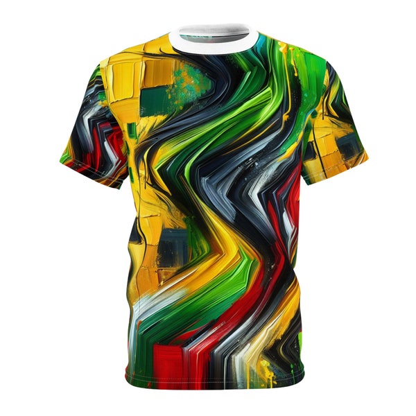 Rasta Energy Abstract Art Tee: Vibrant Impasto Splatter, Unity & Freedom - Rastafarian Abstract Art-Inspired Tee