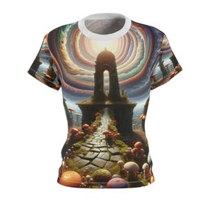 Women&#39;s Alien Landscape T-shirt: Surreal Mushroom Valley Tee