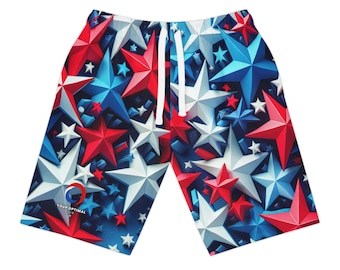 3D Star Patriotic Shorts: Red, White & Blue Festive Wear