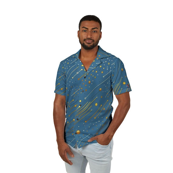Men's Stark Blue Camp Shirt: Gold Dots Hawaiian Style - Etsy Men's Stark Blue Camp Shirt: Gold Dots Hawaiian Style - Etsy