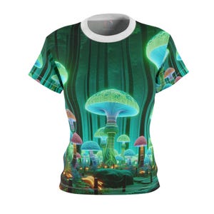 Enchanted Forest Women&#39;s T-shirt: 3D Neon Mushroom Psychedelic Tee