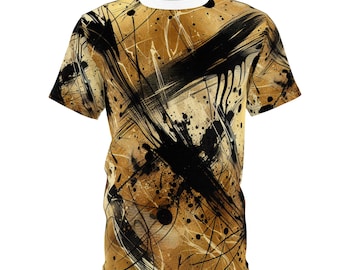 T-shirt abstract expressionisme: gouden en zwarte inktvlek grunge streetwear