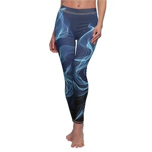 Blacklight Reactive Festival Leggings: Neon Fire Wavy Line Art Yoga Pants