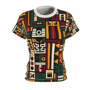 Vibrant Pan-African Celebration Women&#39;s Tee - Cultural Tapestry, Kente & Adinkra Symbols, Bold Geometry - African Tribal Pattern-Inspired