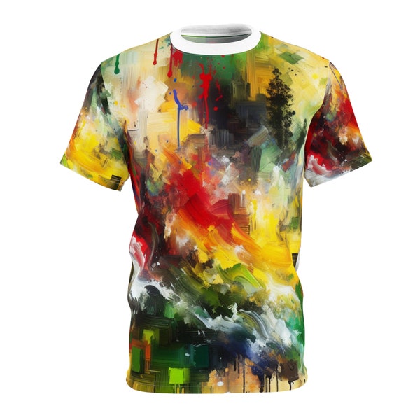 Vibrant Rasta Abstract Art Tee: Impasto Brushstrokes & Afrocentric Colors - Rastafarian Abstract Pattern-Inspired Tee