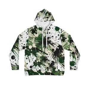 Abstract Expressionism Green Brushstroke Hoodie - Rorschach Inkblot Inspired - Modern Avant-Garde Fashion - Vibrant Graffiti Streetwear