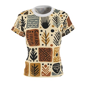 Handcrafted Abstract African Mud Cloth Pattern T-shirt for Women, Tribal Art-Inspired - African Tribal Pattern-Inspired Tee