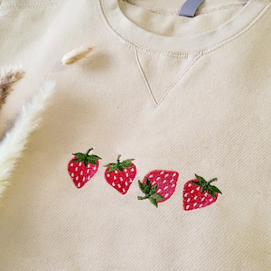 Strawberry Crewneck Embroidered Minimalist fruit strawberry lover Hoodie Embroidered minimalist Gift for her