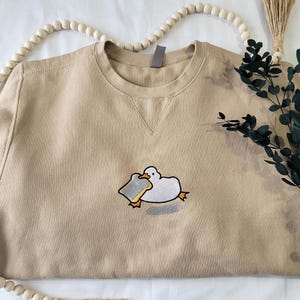 Silly Duck Embroidered Crewneck Minimalist Bread lover Hoodie Embroidered minimalist Gift for her Running Duck