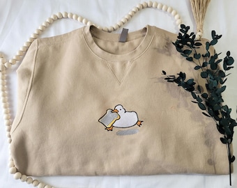 Silly Duck Embroidered Crewneck Minimalist Bread lover Hoodie Embroidered minimalist Gift for her Running Duck