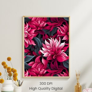 Art mural maximaliste, impression botanique colorée, floral magenta abstrait, déco art moderne, impression affiche lumineuse tropicale, téléchargement numérique