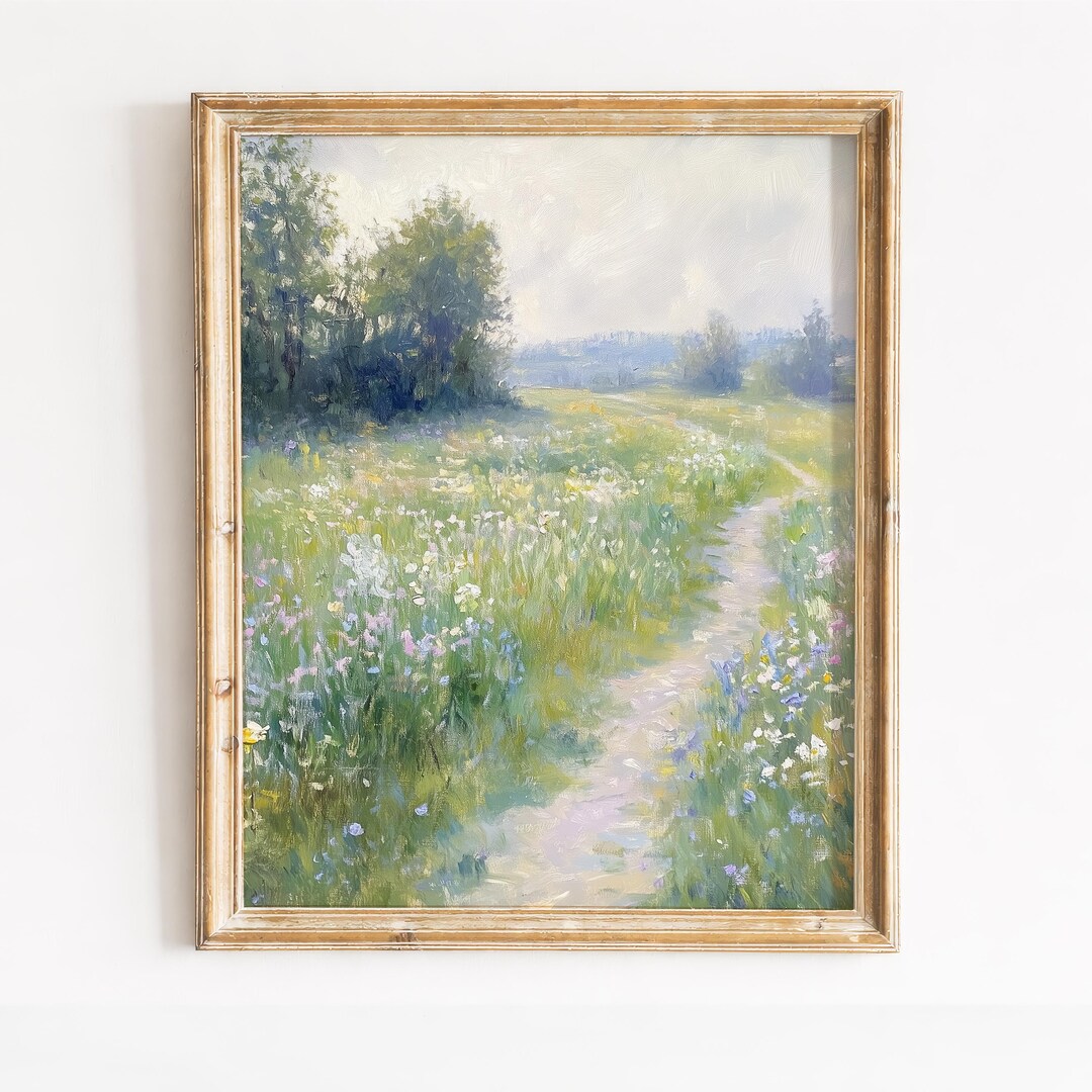 Impressionist Meadow Pathway Print - Cottagecore Wildflower Landscape ...