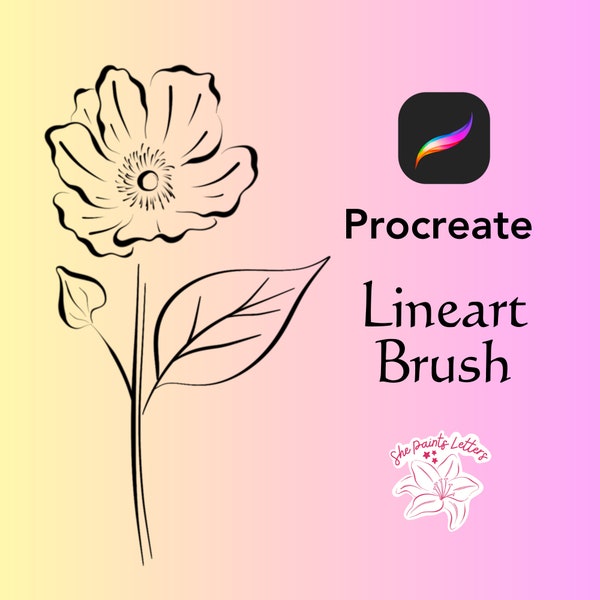 Procreate line art brush, varying thickness, thin to thick lines, 1 brush, Brush name: Thin Taper Lines