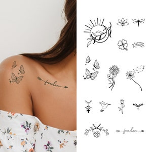 Tatouage semi-permanent | Pack de tatouage Freedom x 16 unités | Tatouage temporaire | Faux tatouage | Tatouages corps | Dure jusqu'à 2 semaines de tatouage | Pour Femme
