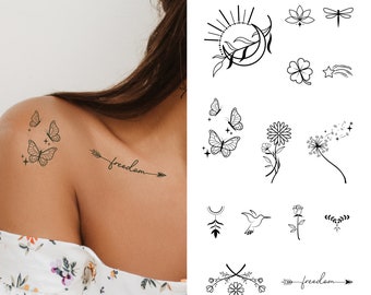 Semi Permanent Tattoo | Freedom Tattoo Pack x 16 units | Temporary Tattoo | Fake Tattoo | Body Tattoos | Last up to 2 Weeks Tattoo | For Women