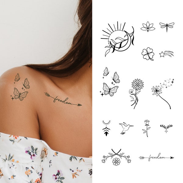 Tatouage semi-permanent | Pack de tatouage Freedom x 16 unités | Tatouage temporaire | Faux tatouage | Tatouages corps | Dure jusqu'à 2 semaines de tatouage | Pour femme