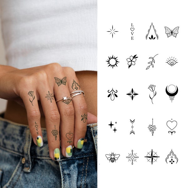 Semipermanente Tätowierung | Hand-Tattoo-Packung x 20 Einheiten | Temporäres Tattoo | Fake Tattoo | Handtattoos | Hält bis zu 2 Wochen Tattoo | Für Frauen