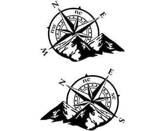 Kompas Sticker Kompas Raamsticker Kompas 4x4 Off Road Vinyl Wind Rose Sticker Decal | Pak 2 eenheden | voor auto motorfiets vrachtwagen camper