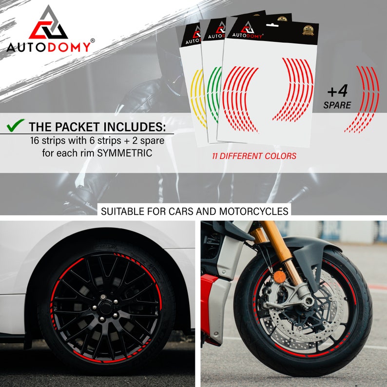 Motorfiets velgtape stickers sticker complete set voor 2 wielen van 15 tot 19 inch strepen sport ontwerp afbeelding 7