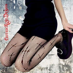 Y2k RED Skull Pattern Fishnets Tights Grunge Aesthetic Styling