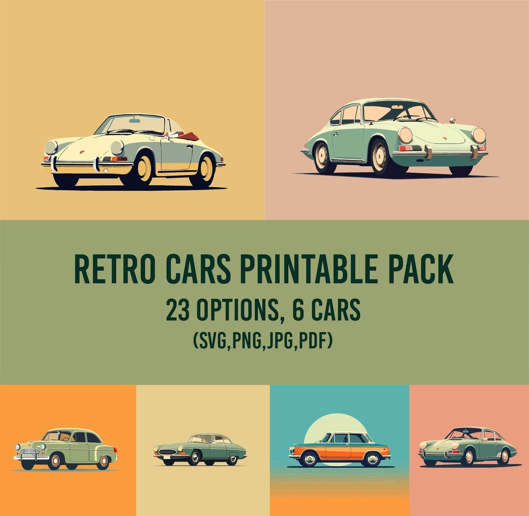 Retro Cars Printable Pack Retro Cars Art Old Cars Design - Etsy