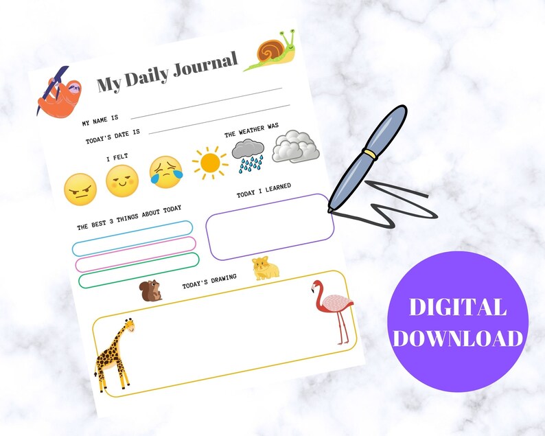 Kids Daily Journal Printable / Journal for Kids / Diary for - Etsy