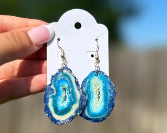 Blue Geode Clay Earrings