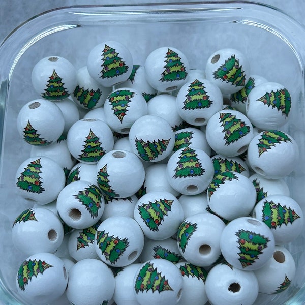 Christmas Tree wooden 15 mm beads, Holiday deco, DIY wood garland, DIY wood beads, Spacer beads, vertical drilled