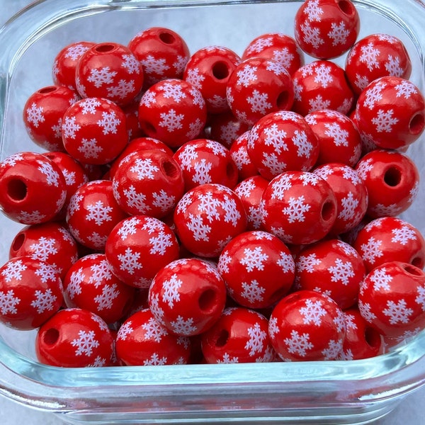 Red Christmas Snowflake 15mm beads, Snowflake, Holiday deco, DIY wood garland, DIY wood beads, Spacer beads, vertical drilled