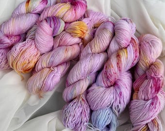 Hand-Dyed Bamboo Cotton Blend Yarn – Pink Confetti, Fingering/DK Weight (50g)
