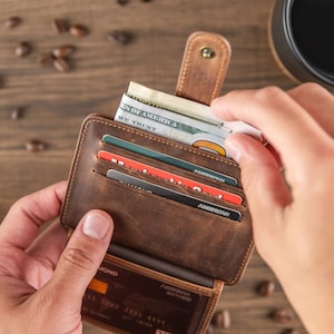 Titular de la tarjeta de cuero delgado, billetera de cuero delgada personalizada, billetera de bolsillo frontal, billetera delgada personalizada, billetera de hombre, regalo para él