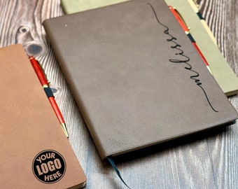 Personalized Journal with Pen, Corporate gift, Customized Vegan Leather Notebook, Employee Gift, Graduation Gift, College Graduate Gift